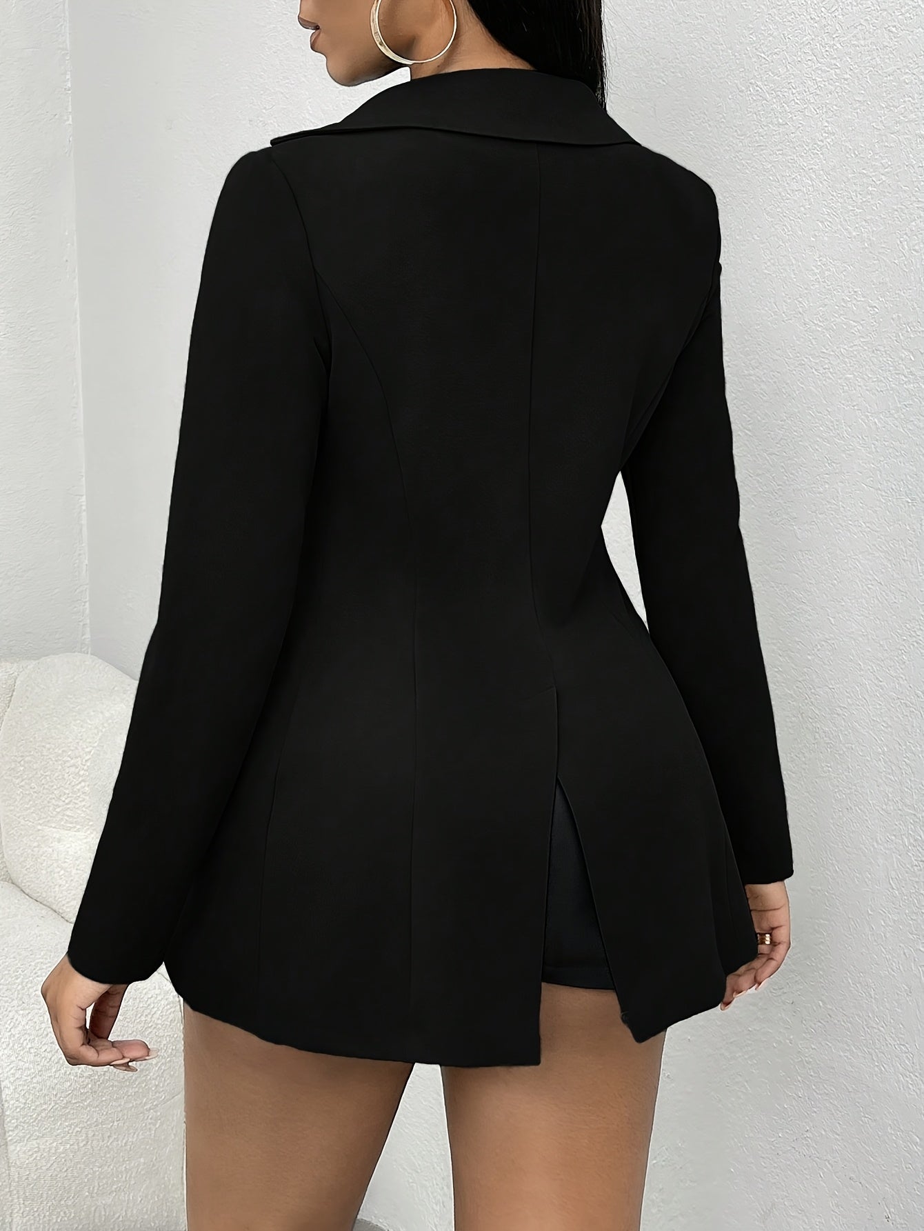Elegant Long Sleeve Blazer for Women, Solid Color Polyester Suit Jacket, Regular Fit, with Single Breasted Placket, for Spring/Fall Woven Blazer